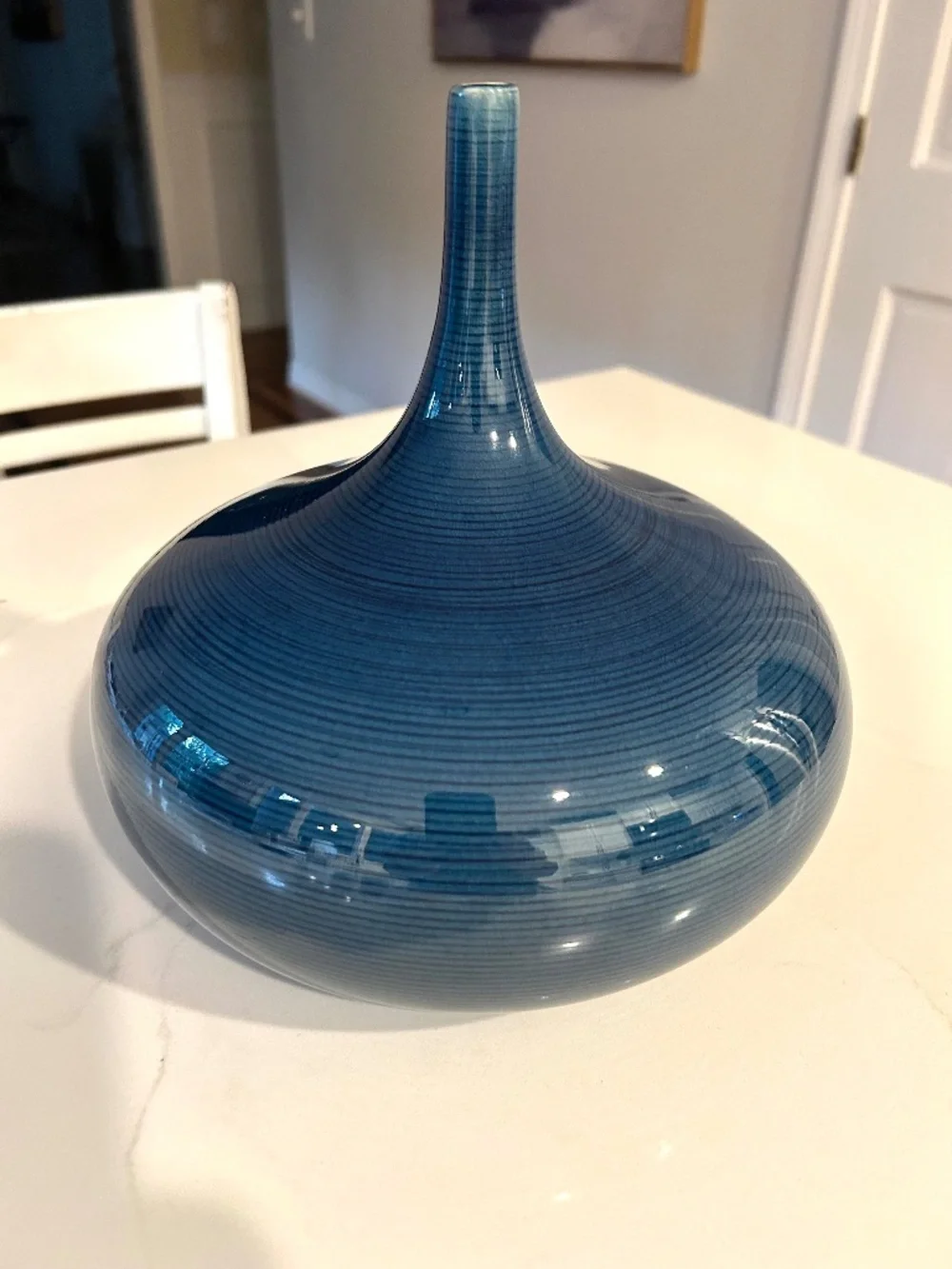 Uttermost Zayan Coastal Style Ceramic Blue  Vase 9x8x9